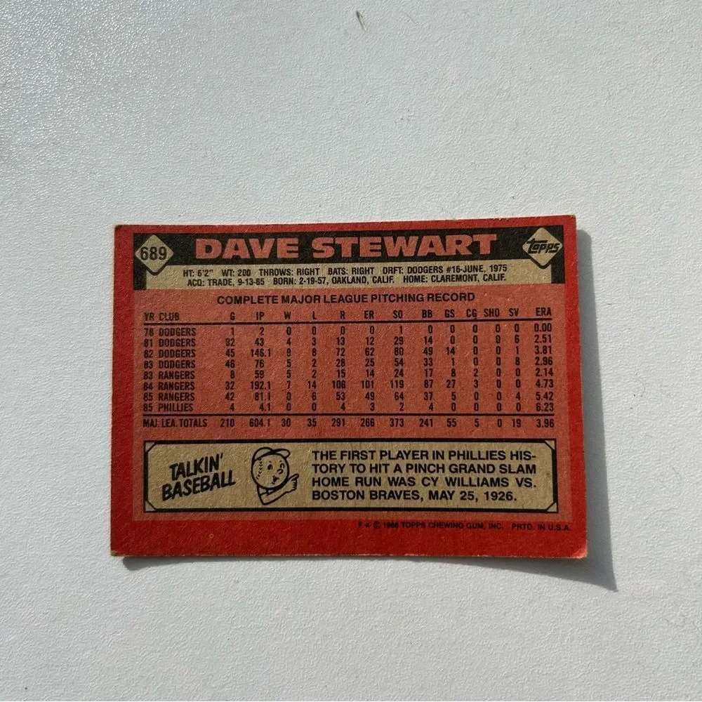 Phillies Dave Stewart Card